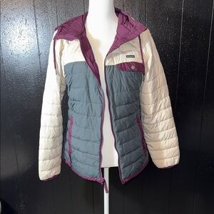 Columbia Women's Puffer Jacket in Cream, Gray, and Purple